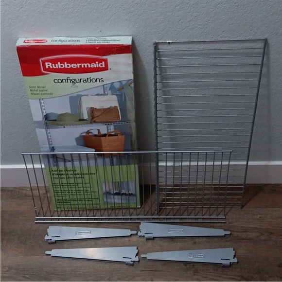 Rubbermaid Satin Nickel 2 add on shelves with 4 brackets. - Picture 2 of 7